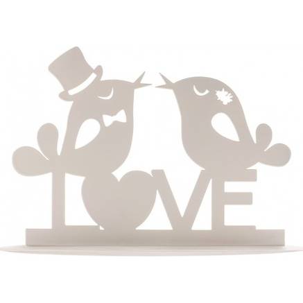 Fotografie Plechový nápis na dort bílý Love ptáčci - Dekora
