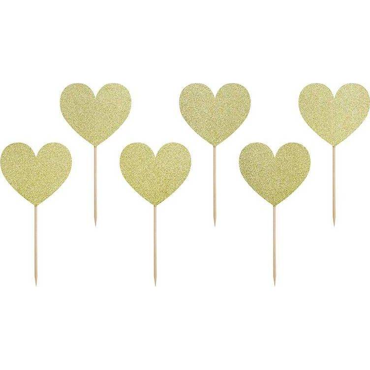 Fotografie PartyDeco zapichovací dekorace na muffiny Zlatá srdíčka KPM22-019B dortis