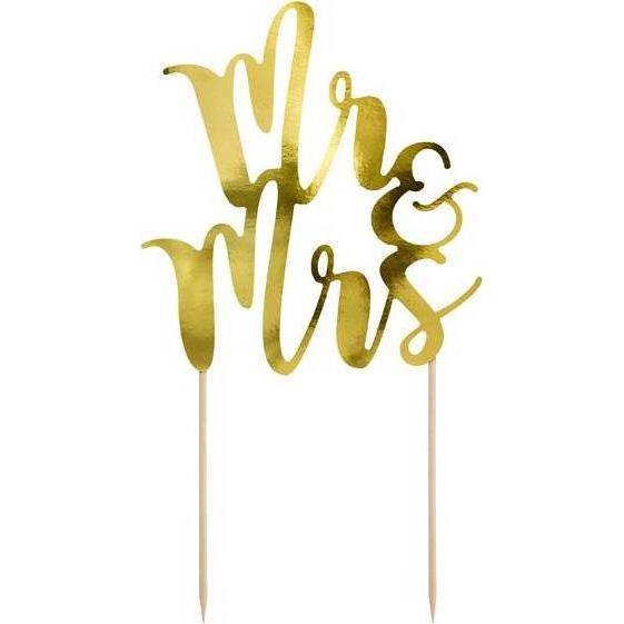 PartyDeco zapichovací dekorace na dort zlatá Mr&Mrs