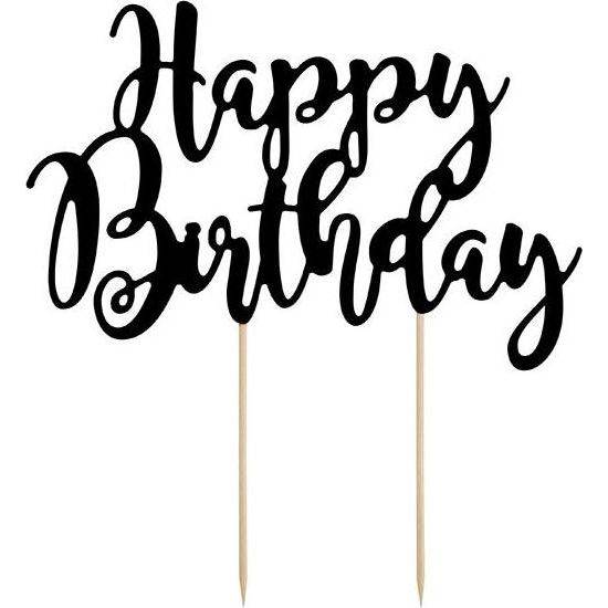 Fotografie PartyDeco zapichovací dekorace na dort černá Happy Birthday
