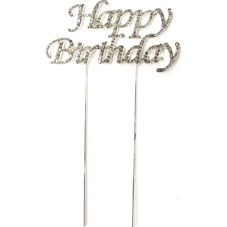 Zapichovací dekorace Happy Birthday stříbrná 4,5 cm