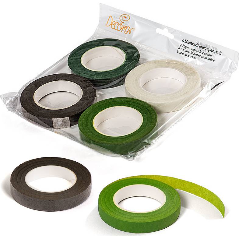 Papírová páska na květinové dráty 12mmx27m 4 ks - Decora