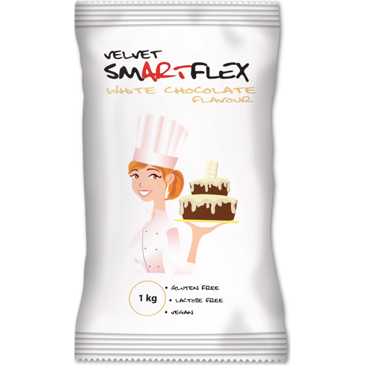 Fotografie Smartflex Velvet Bílá čokoláda 1 kg v sáčku (Potahovací a modelovací hmota na dorty)