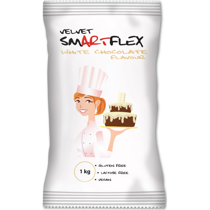Fotografie Smartflex Velvet Bílá čokoláda 1 kg v sáčku (Potahovací a modelovací hmota na dorty) 0114 dortis