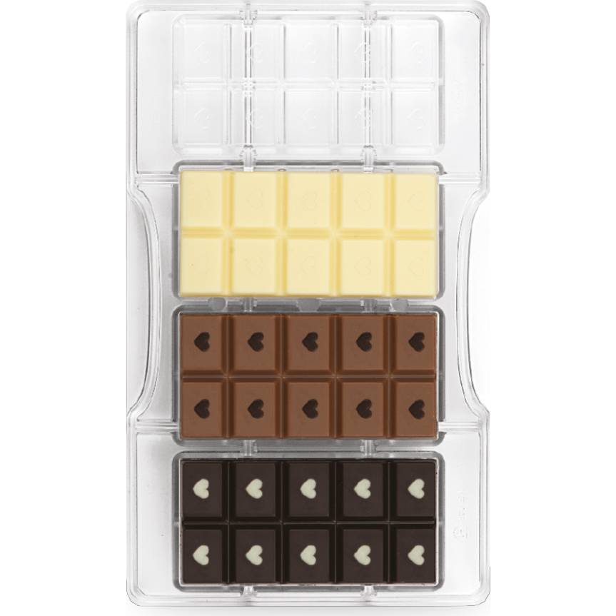 Polykarbonátová forma na čokoládu tabulka čokolády  se srdíčky - Decora