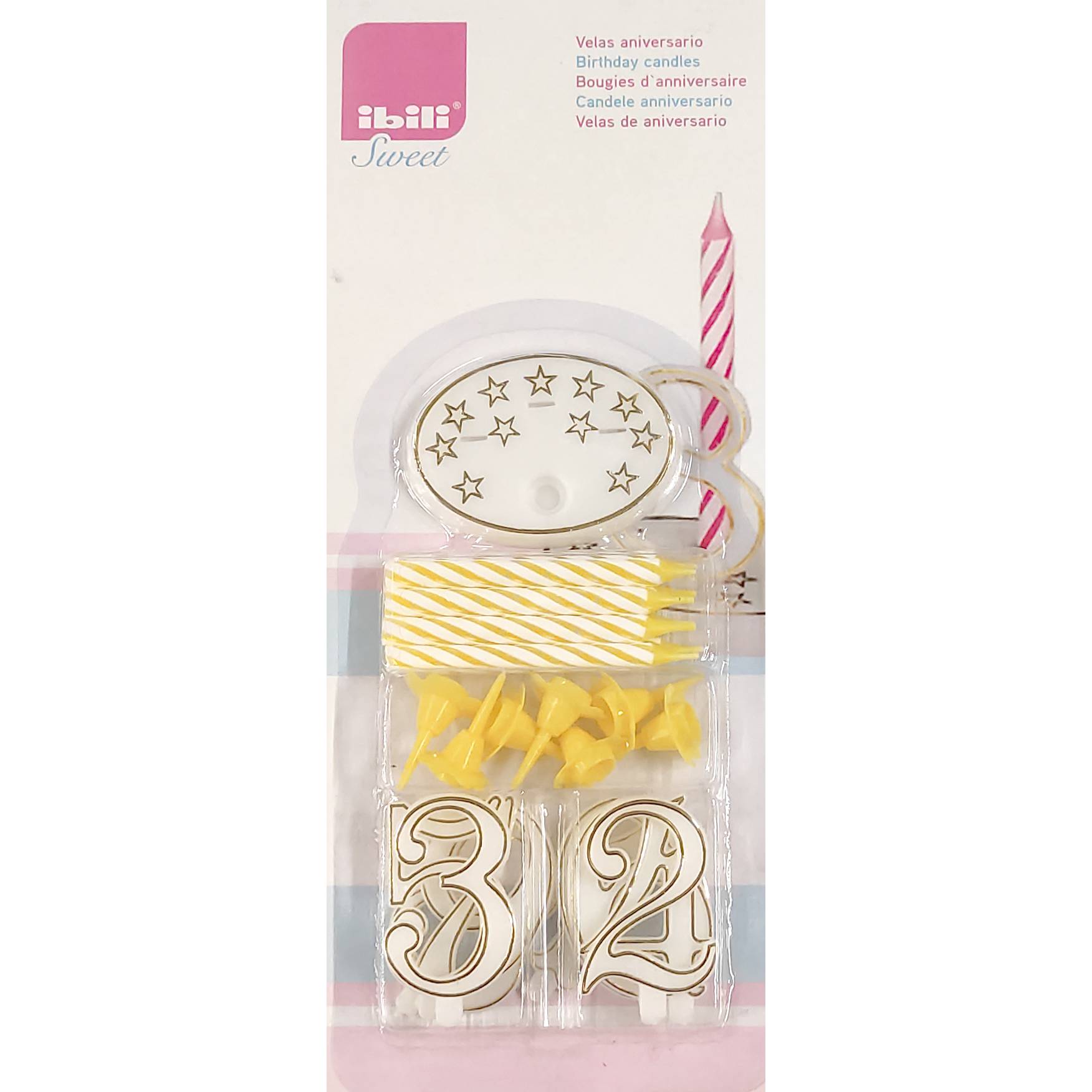 Fotografie Sada narozeninových svíček 7cm 8ks svíček a číslice žlutá - Ibili