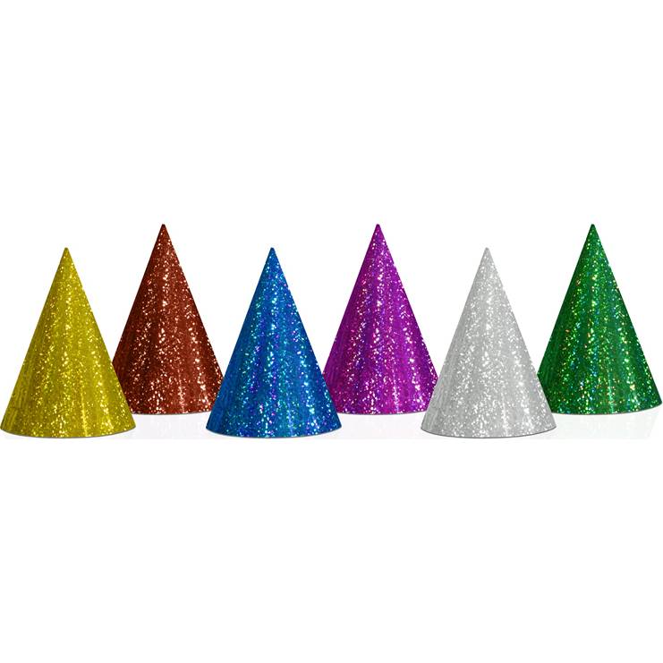 Párty čepičky barevné holografické 20ks 16cm - PartyDeco