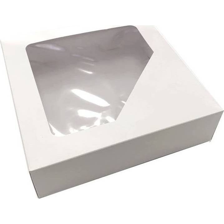 Krabice na zákusky bílá s okénkem (22 x 22 x 6 cm)