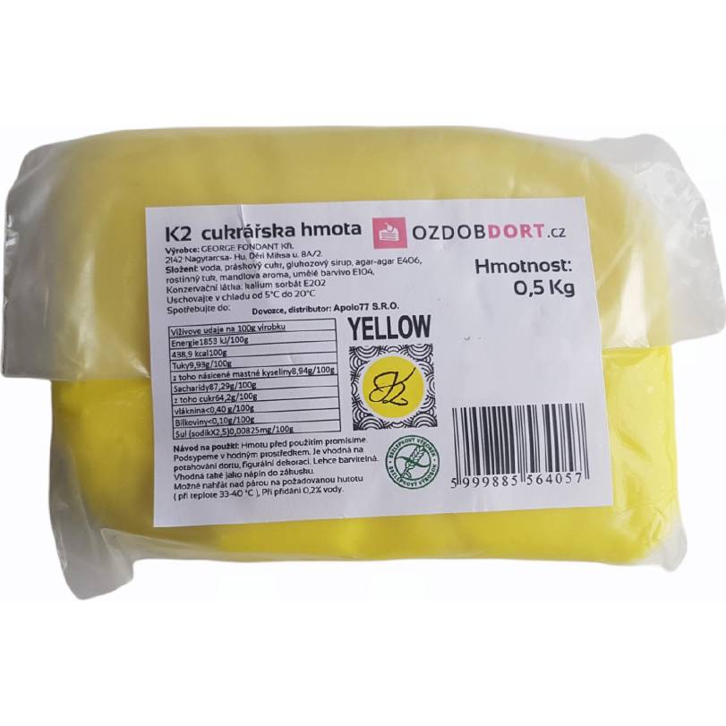 Potahovací hmota K2 na dorty 0,5kg žlutá - K2