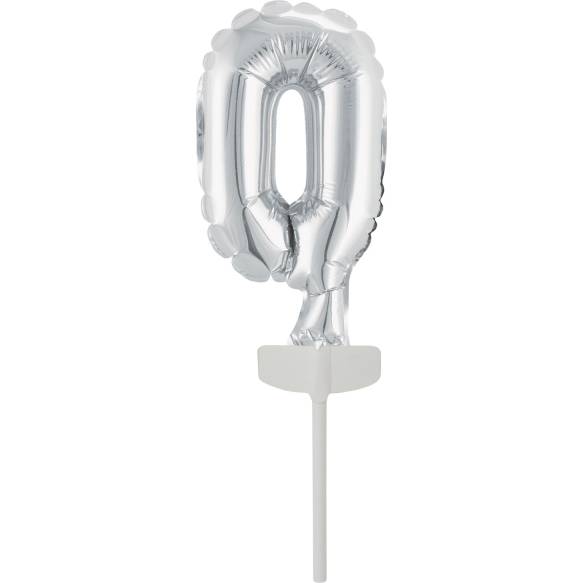 Fóliový balónek stříbrný mini - zápich do dortu číslo 0 - Amscan