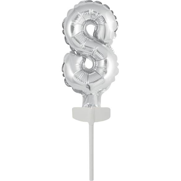 Fóliový balónek stříbrný mini - zápich do dortu číslo 8 - Amscan