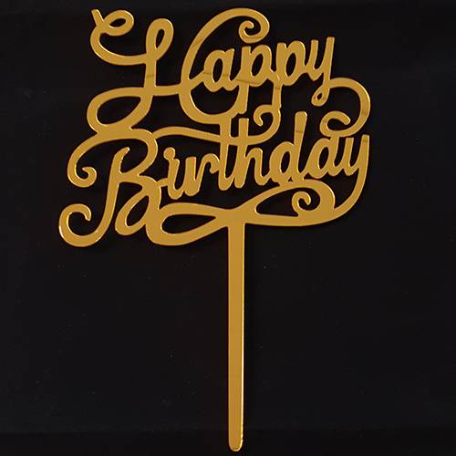 Zápich na dort šťastné narozeniny - psací písmo zlaté - Tasty Me