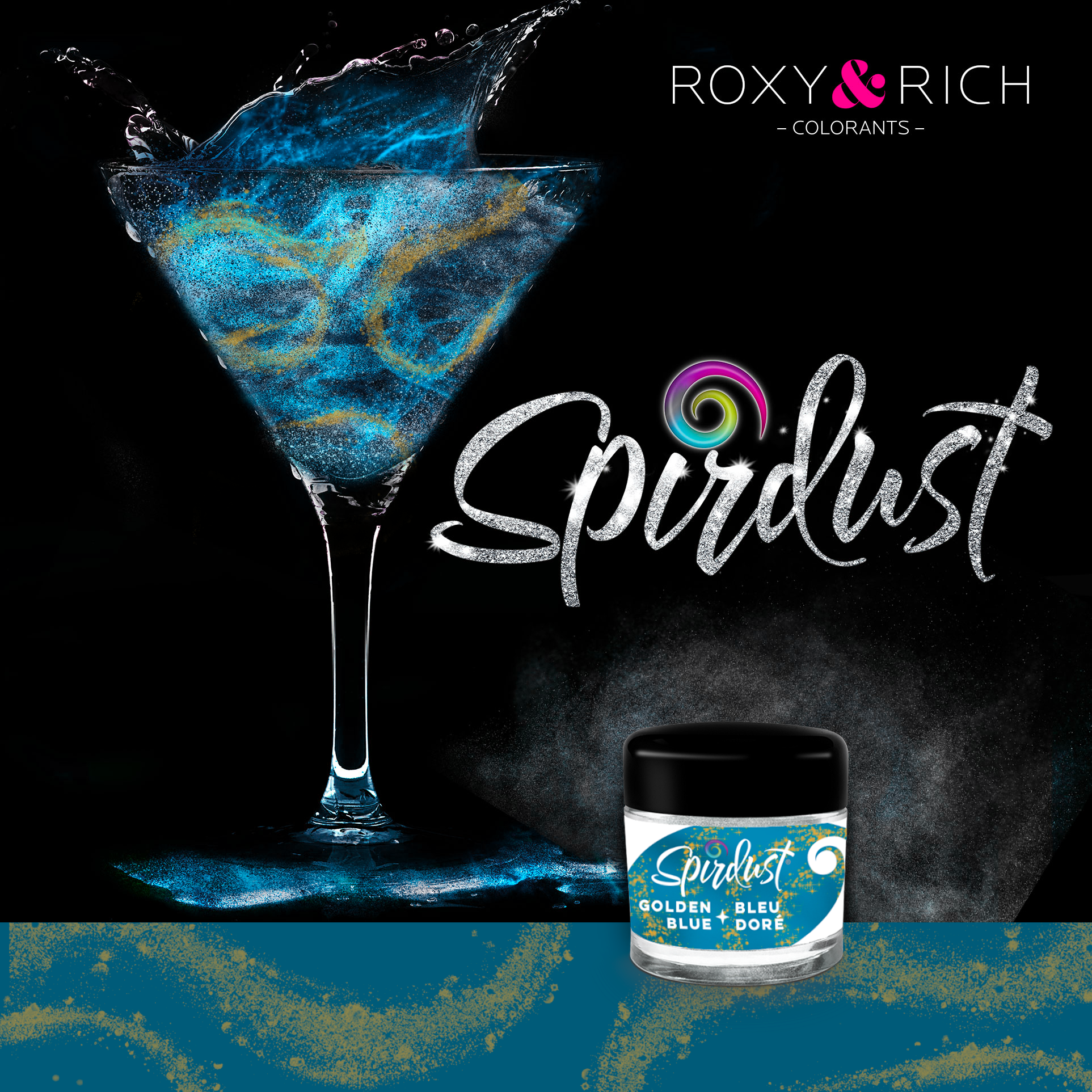Metalická barva do nápojů Spirdust zlato modrá 1,5g - Roxy and Rich