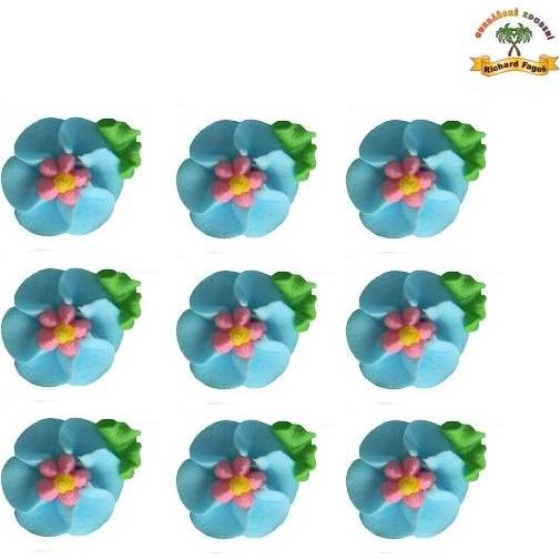 Cukrová dekorace květy modré na platíčku 9ks - Fagos