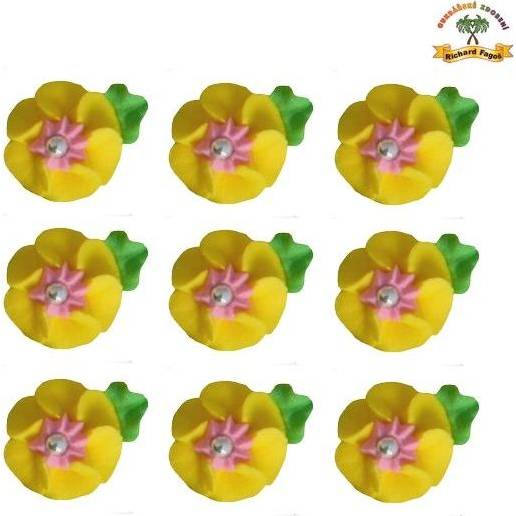 Cukrová dekorace květy žluté na platíčku 9ks - Fagos