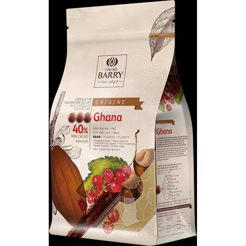 Cacao Barry Origin čokoláda Ghana mléčná 40% 1kg - Callebaut