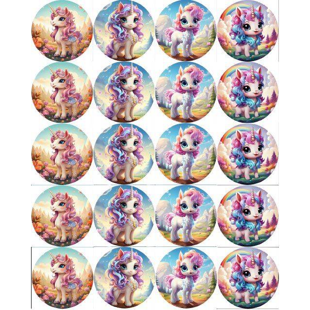 Jedlý papír k vystříhnutí na muffiny Unicorn mix 5cm - PICTURE