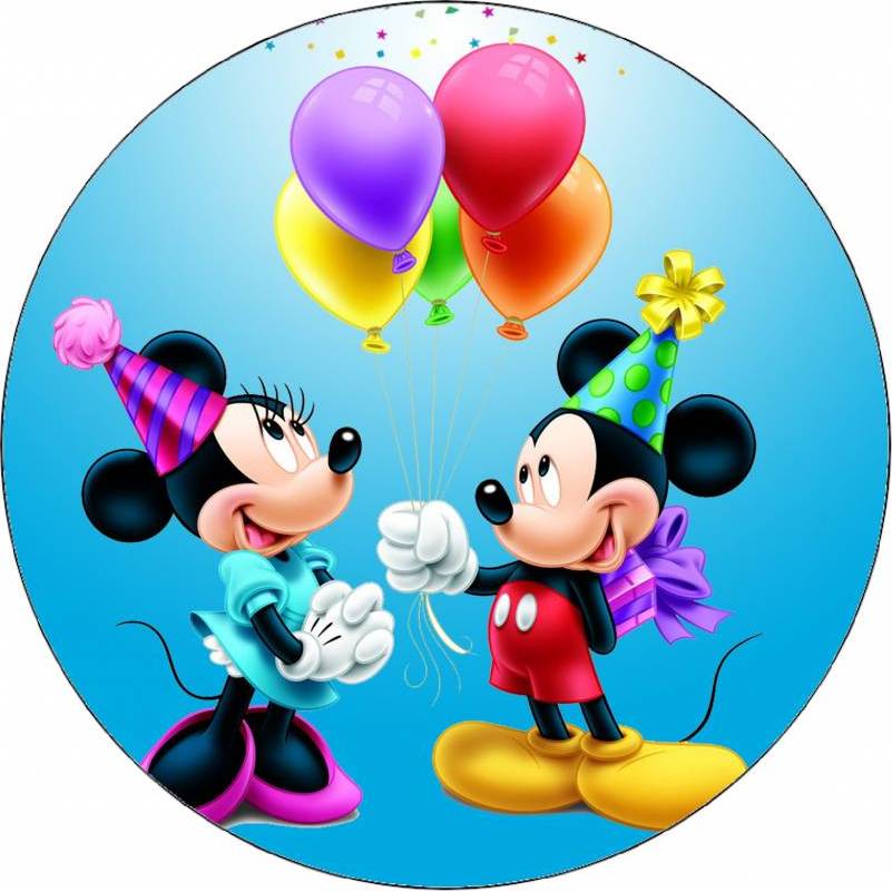 Jedlý papír Mickey a Minnie narozeniny 19,5 cm