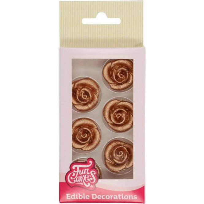 Marcipánová dekorácia bronzovo zlaté ruže 6 ks 2,5 cm - FunCakes - FunCakes
