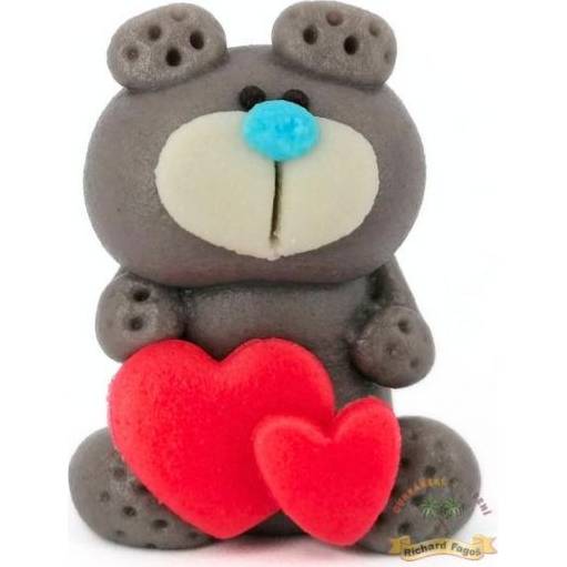 Figúrka na tortu medvedík šedý so srdiečkami 5 cm z kokosovej hmoty - Fagos - Fagos